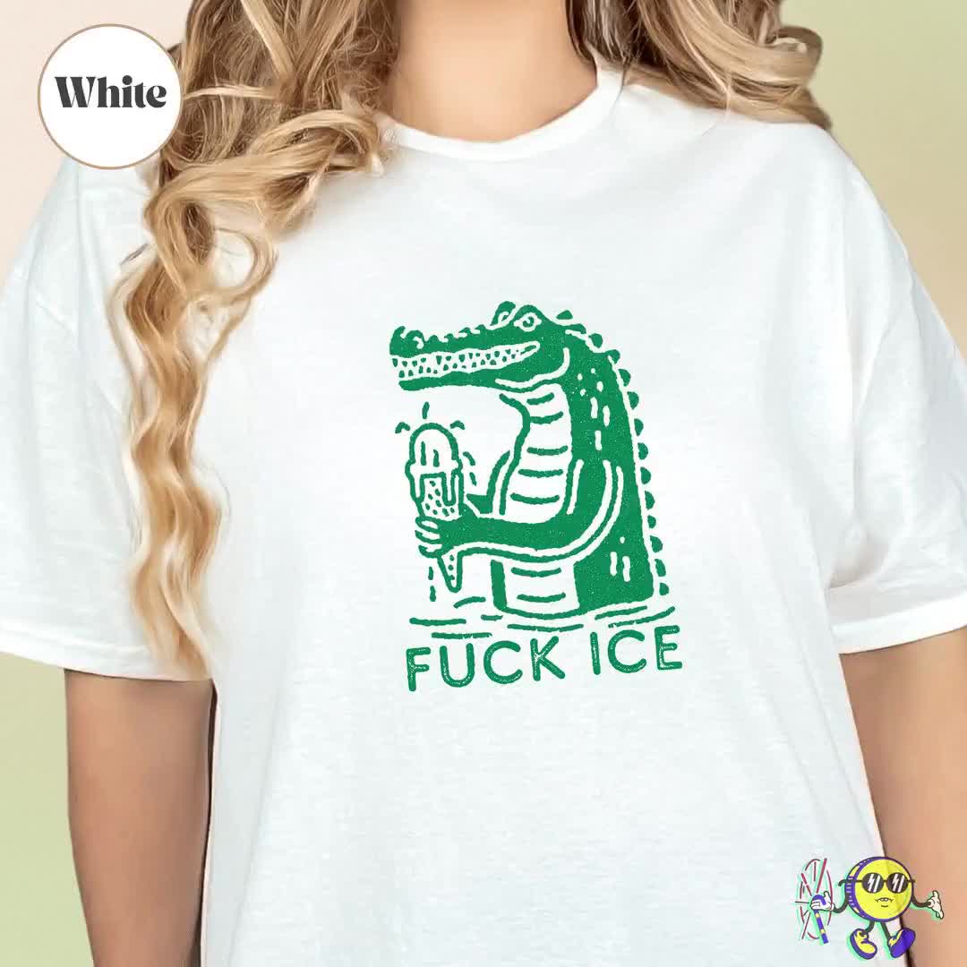 Fuck ICE Alligator Tee: Vintage Blockprint Liberal Social Justice
